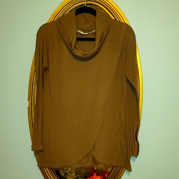 Double Zero Sweaters - 💲 5 for $15💲 Taupe Cowl Neck LS zip Sleeve Open front Lightweight Sweater-S